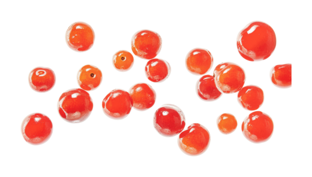 Vibrant red bubbles floating on a white background create a playful and engaging visual display for creative projects, cut out