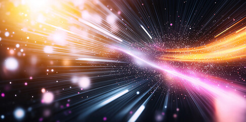 Obraz premium Vibrant abstract background with dynamic light streaks and glowing particles, creating sense of motion and energy. Perfect for digital art and design projects