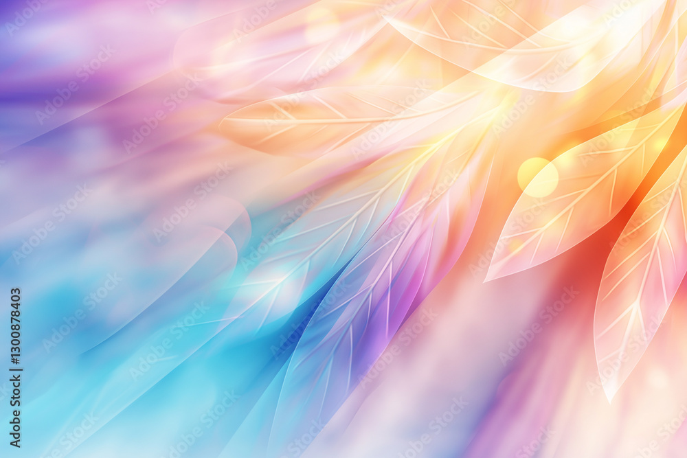 Poster vibrant abstract background featuring soft pastel colors and translucent leaves, creating dreamy and
