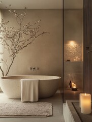 Bathtub and Bathroom with the tree and flowers