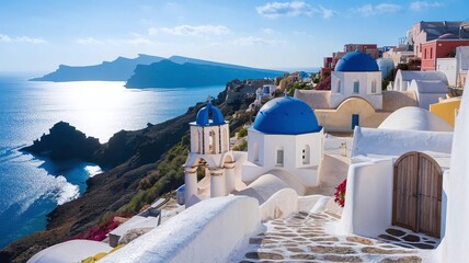 Santorini, Greece: Picturesque White Villages with Blue Domes Overlooking the Aegean Sea