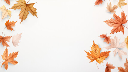 Fototapeta premium Autumn leaves in warm colors create serene background, perfect for seasonal themes. arrangement of maple leaves adds touch of nature beauty