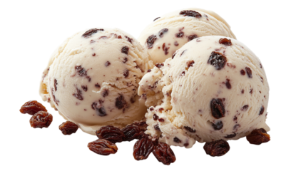 Delicious rum raisin ice cream png with transparent background for food photography, digital art, and culinary design projects.