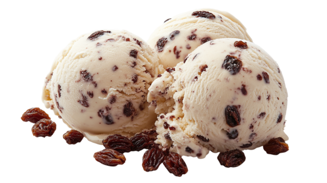 Delicious rum raisin ice cream png with transparent background for food photography, digital art, and culinary design projects.