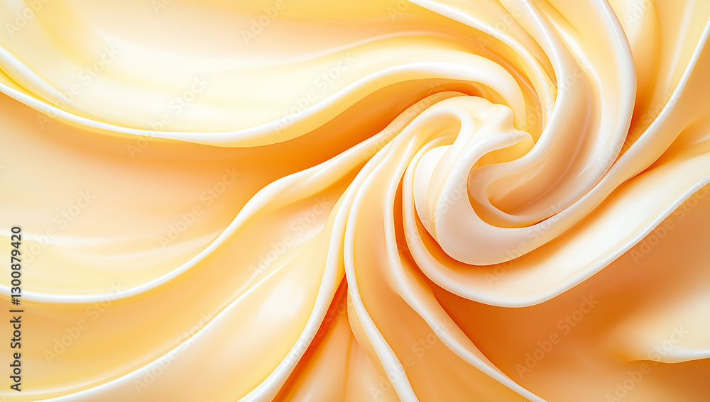 Poster smooth, creamy, yellow fabric texture with elegant swirls and folds, creating soft and inviting appe