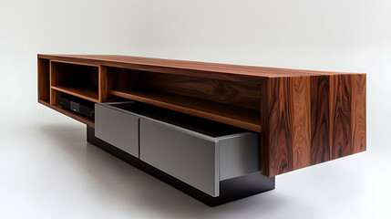 Fototapeta premium A wooden entertainment center with a black drawer. generated using AI