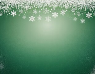 A serene green background adorned with delicate white snowflakes, evoking a wintery feel.
