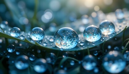 Naklejka premium Close-up of Morning Dew Reflecting Scenery.