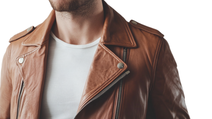 Stylish man leather jacket on a transparent background.