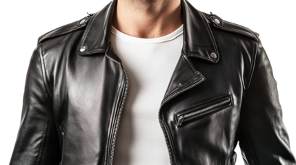 Stylish man leather jacket on a transparent background.