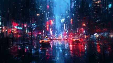 Obraz premium City Night Street Wet Reflection
