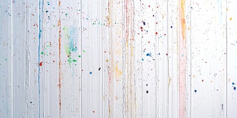 Fototapeta premium Abstract Art: Expressive, colorful paint splatters and drips cascade down the surface of a wooden wall, a unique textured pattern with a modern aesthetic.