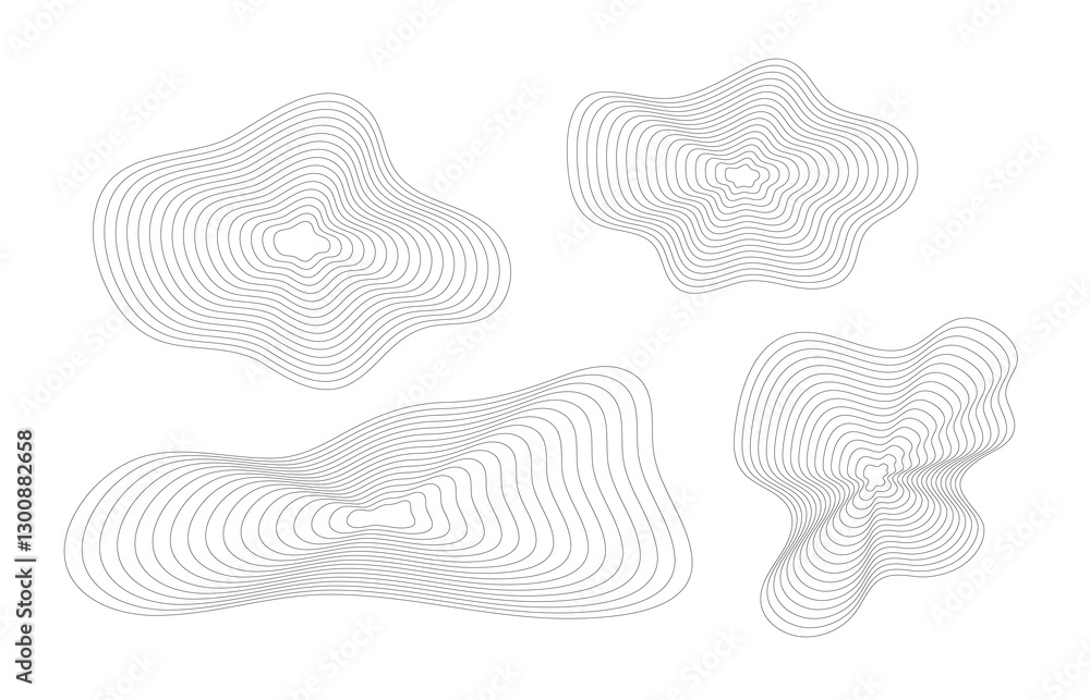 Poster set of linear fluid shapes vector design. abstract flowing wavy smooth stripes line circle rings. di