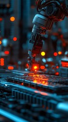 A sophisticated manufacturing facility operates with cutting-edge robotic arms assembling gadgets at high speed