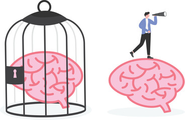 Big head human think growth mindset different fixed mindset concept. vector illustration.

