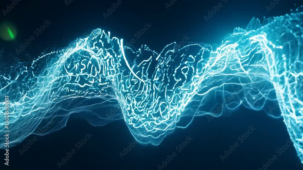 Poster abstract animated energy stream glowing cyan particle wave flowing on dark background - dynamic moti