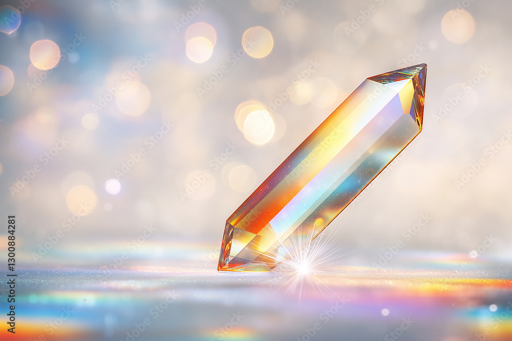 Aufkleber stunning crystal prism reflecting holographic rainbow light, creating mesmerizing display of colors 