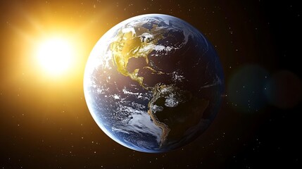 Earth in space with the sun shining. Ideal science imagery