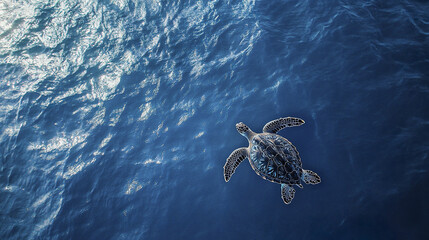Aerial view of sea turtle swimming in ocean