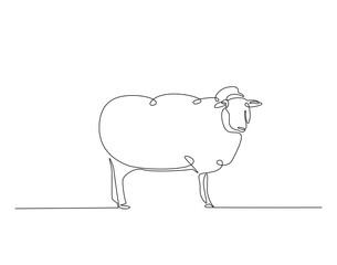Domestic sheep simple line art illustration. Continuous one line draw of sheep animal.