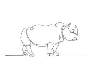 Rhinoceros simple line art illustration. Continuous one line draw of wild rhino animal.