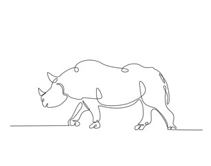 Rhinoceros simple line art illustration. Continuous one line draw of wild rhino animal.