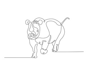 Rhinoceros simple line art illustration. Continuous one line draw of wild rhino animal.