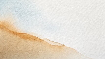 A close-up of the corner where watercolor paper meets sand, with delicate brush strokes and subtle color transitions creating an abstract background that resembles natural elements like sky or sea