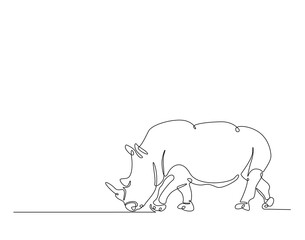 Rhinoceros simple line art illustration. Continuous one line draw of wild rhino animal.