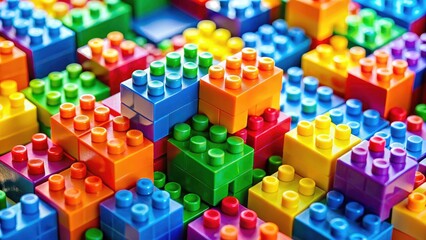 Obraz premium Colorful Building Blocks Close Up, Plastic Brick Toy Photography, Architecture Toy, Kids Construction Blocks