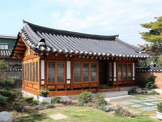 Fototapeta premium A beautiful traditional Korean building with a slate roof