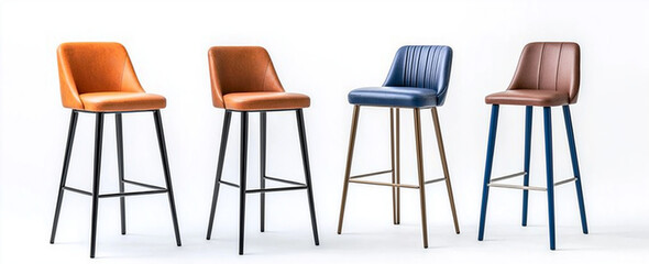 Stylish set of four bar stools in various colors and designs, featuring sleek legs and comfortable seating. Perfect for modern interiors and social spaces