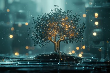 Futuristic Digital Tree Representing Growth in Technological World