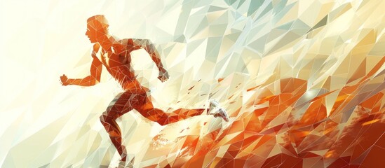 Silhouette of a runner with geometric background.
