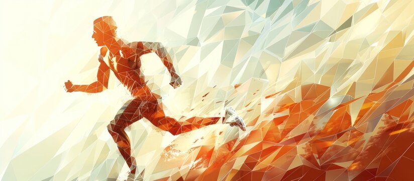 Silhouette of a runner with geometric background.