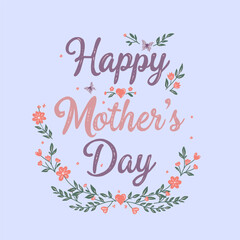 Happy Mother's Day greeting card with cute spring flowers.