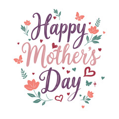 Happy Mother's Day greeting card with cute spring flowers.