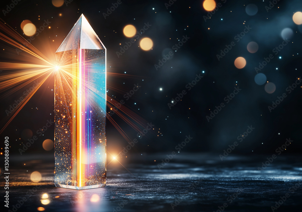 Aufkleber stunning crystal prism reflecting colorful light rays, creating magical atmosphere with sparkling bo