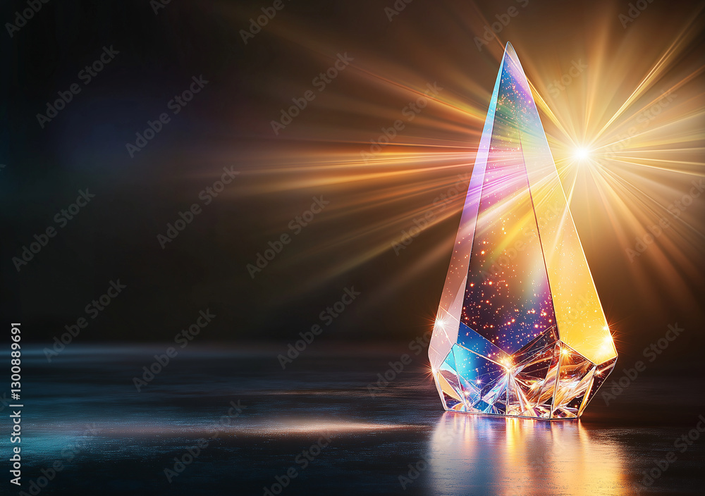 Aufkleber stunning crystal prism reflecting colorful light rays, creating mesmerizing display of colors and sp