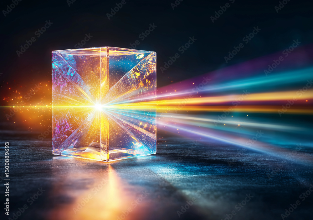 Poster colorful prism emitting vibrant light rays in dark environment, creating stunning visual effect. int