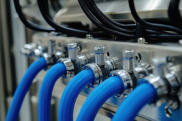Close-up of blue industrial hoses