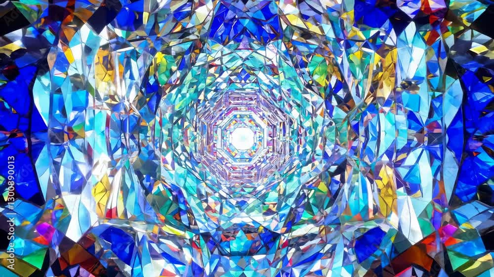 Poster hypnotic kaleidoscope tunnel visuals mesmerizing abstract pattern with vibrant colors and geometric 