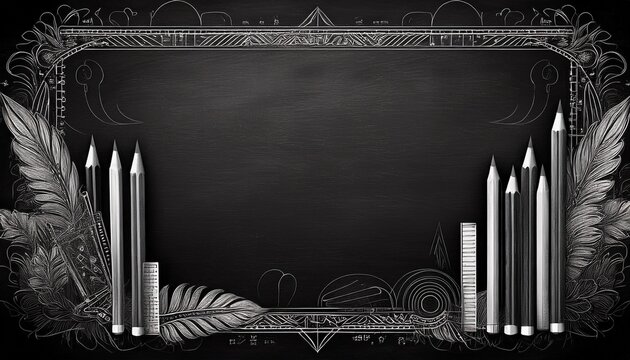 border frame of pencils and rulers background with copy space, educational background