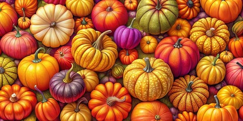 Autumn Harvest A Bountiful Collection of Vibrant Pumpkins in a Diverse Array of Shapes, Sizes, and Colors