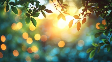 Obraz premium Sunlit Leaves with Soft Bokeh Background in Natural Environment