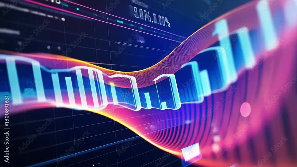 Poster dynamic representation of a dna helix with vibrant colors and digital elements, illustrating genetic