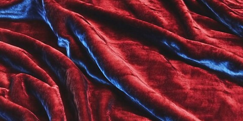 Crimson and Blue Velvet: A luxurious display of rich, textured velvet fabric with a stunning blend of crimson and deep blue hues, creating a captivating and elegant aesthetic.