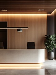 The modern reception area showcases an office interior design