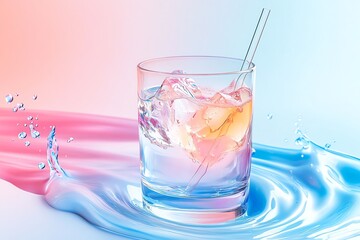 A refreshing cocktail served with ice, capturing vibrant colors and a cool ambiance perfect for summer vibes.