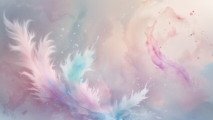Obraz premium Dreamy abstract pastel watercolor, feathery brushstrokes, ethereal background, serene and whimsical atmosphere